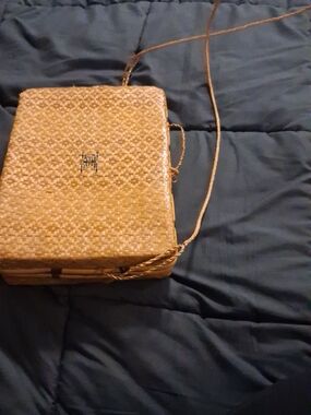 Woven Rattan Shoulder Bag in Natural Brown